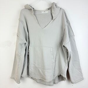 Natural Life Oversized Cotton Hoodie Gray Raw Hem Pullover Sweatshirt L/XL